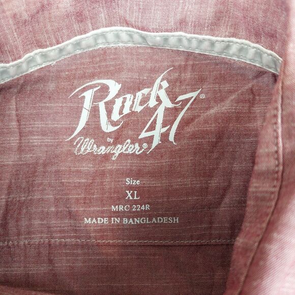Rock 47 Men's Size X-Large Red Western Shirt Embroidered Pearl Snap Wrangler - Picture 4 of 7